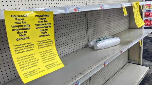 Empty grocery store shelves during the COVID19 pandemic. 