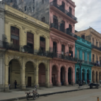 A row of colorful buildings